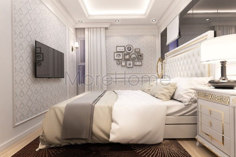 Mẫu giường ngủ tân cổ điển đầu giường bọc da được coi là điểm nhấn cho một không gian riêng tư sang trọng và ấn tượng